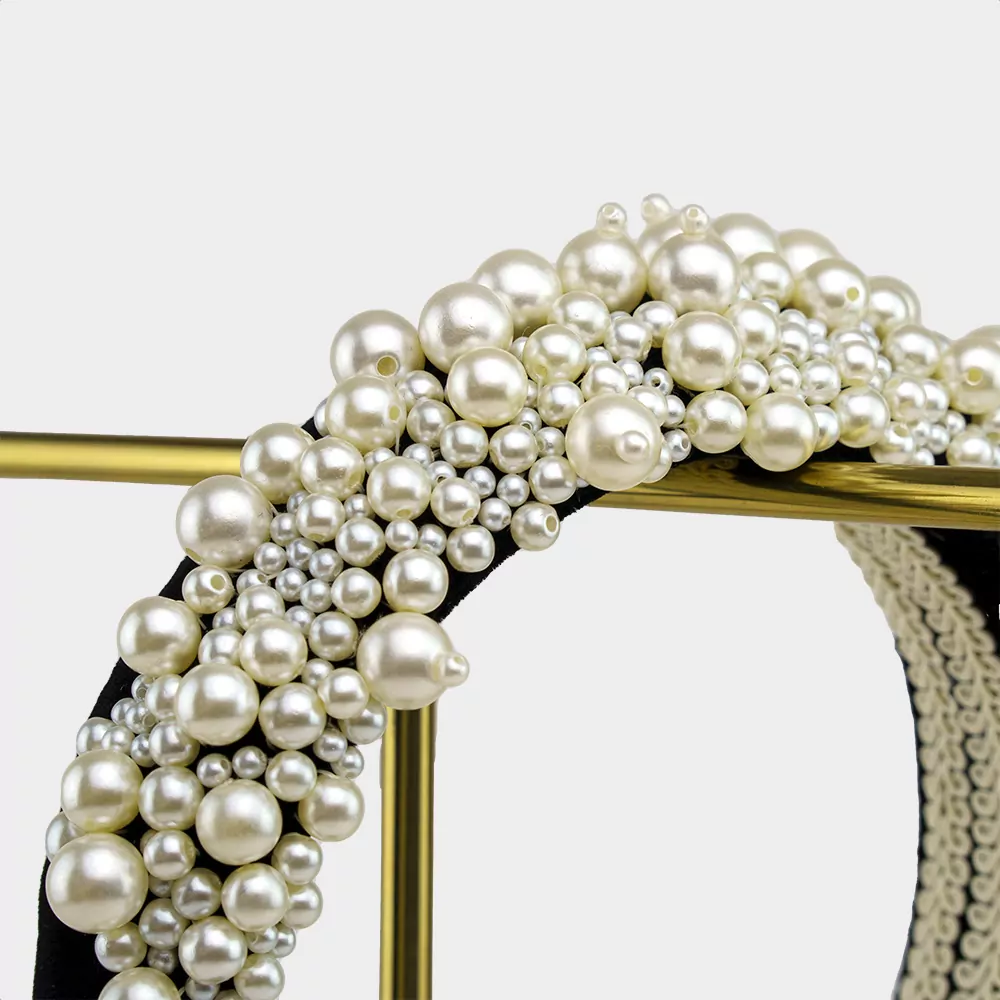 Black Silk Velvet Large Pearl Hairband | Kate Harris Design