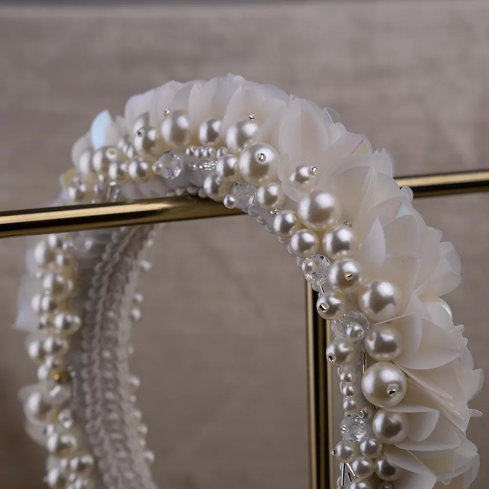 Classic White Silk Velvet Pearl Headband