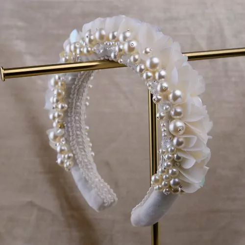 Classic White Silk Velvet Pearl Headband