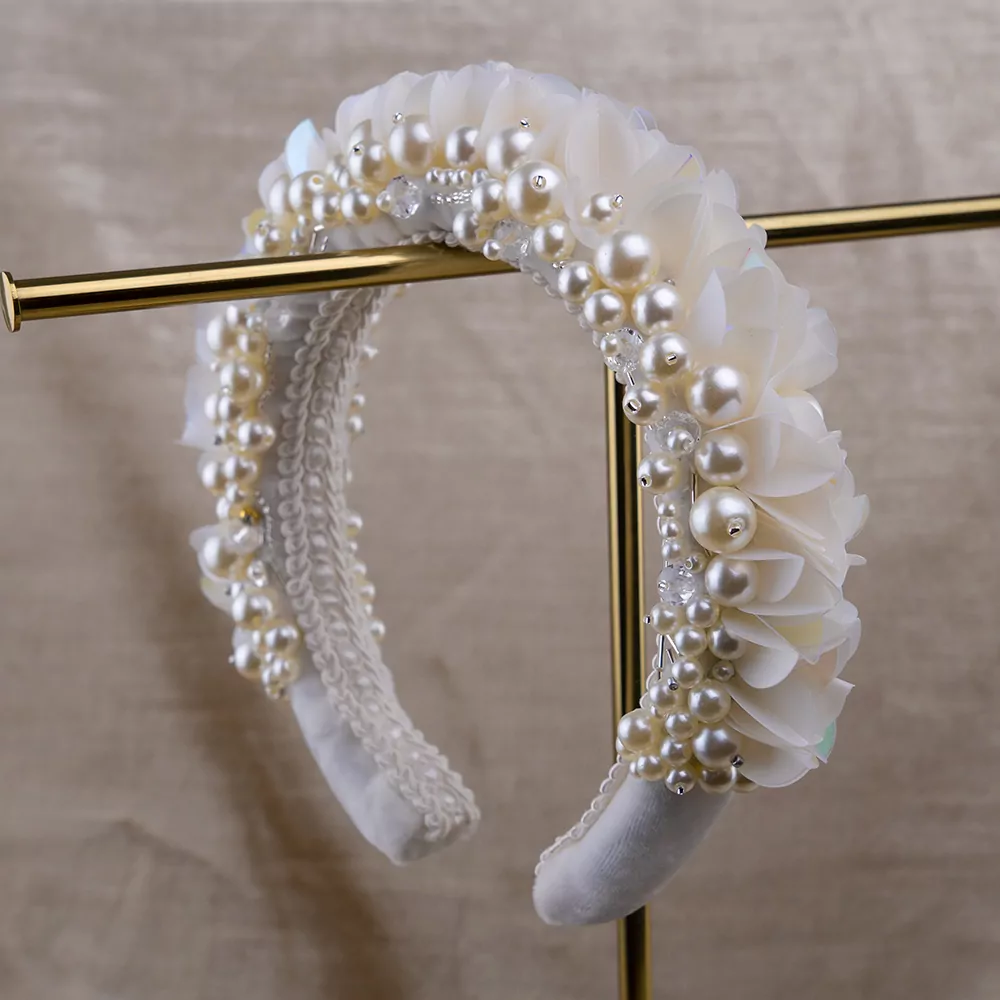 Classic White Silk Velvet Pearl Headband