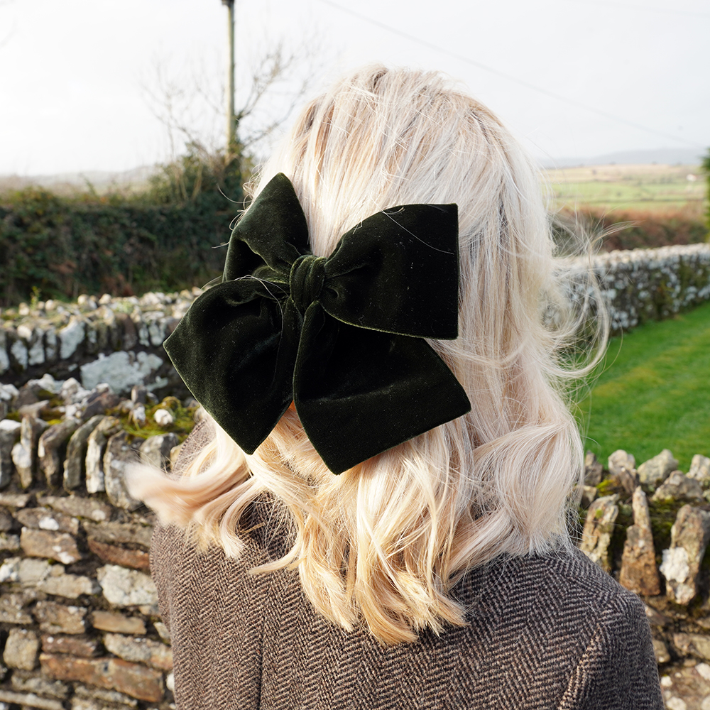 Dark Green Silk Velvet Hair Bow | Kate Harris Design