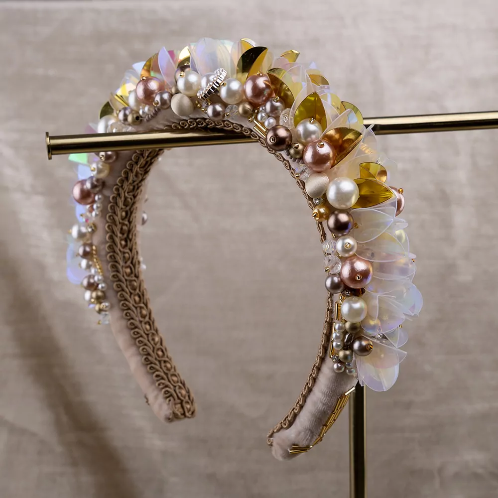 Gold Silk Velvet Pearl Headband