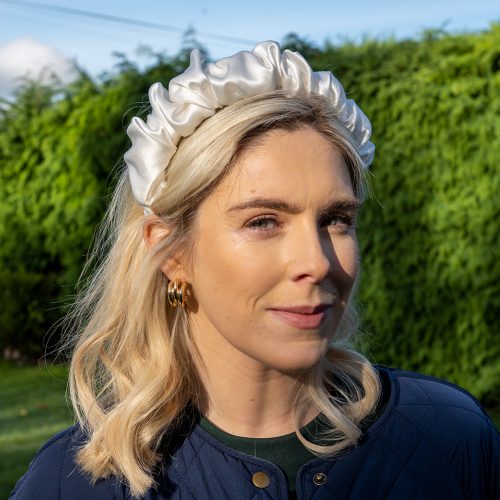 White Ruched Silk Hairband | Kate Harris Design