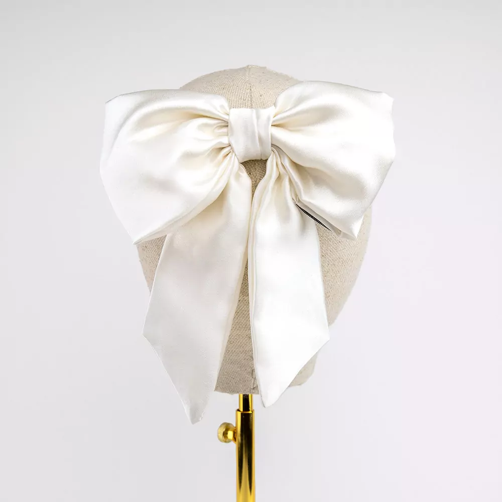 White Silk Satin Barrette Clip Bow | Kate Harris Design