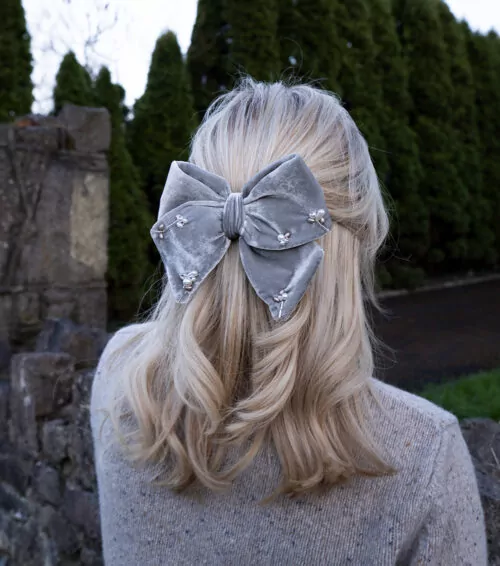 Silver Silk Velvet Sailor Bow