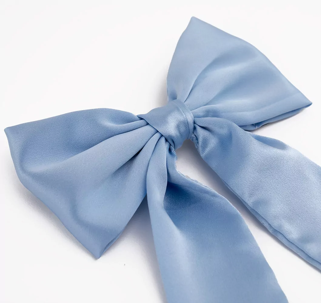 Baby Blue Silk Satin Barrette Clip Bow | Kate Harris Design