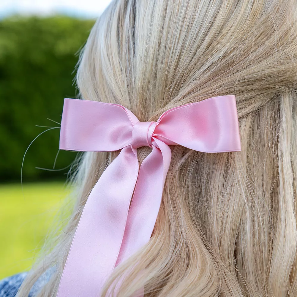 Powder Pink Silk Ribbon Bow Long | Kate Harris Design