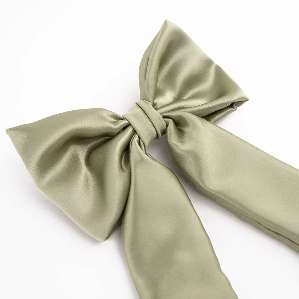 Sage Green Silk Satin Barrette Clip Bow | Kate Harris Design
