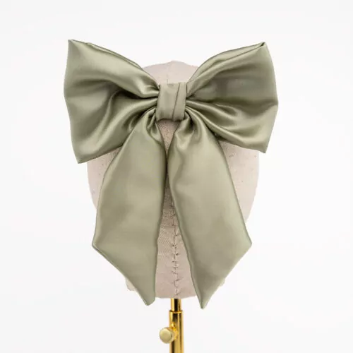 Sage Green Silk Satin Barrette Clip Bow | Kate Harris Design