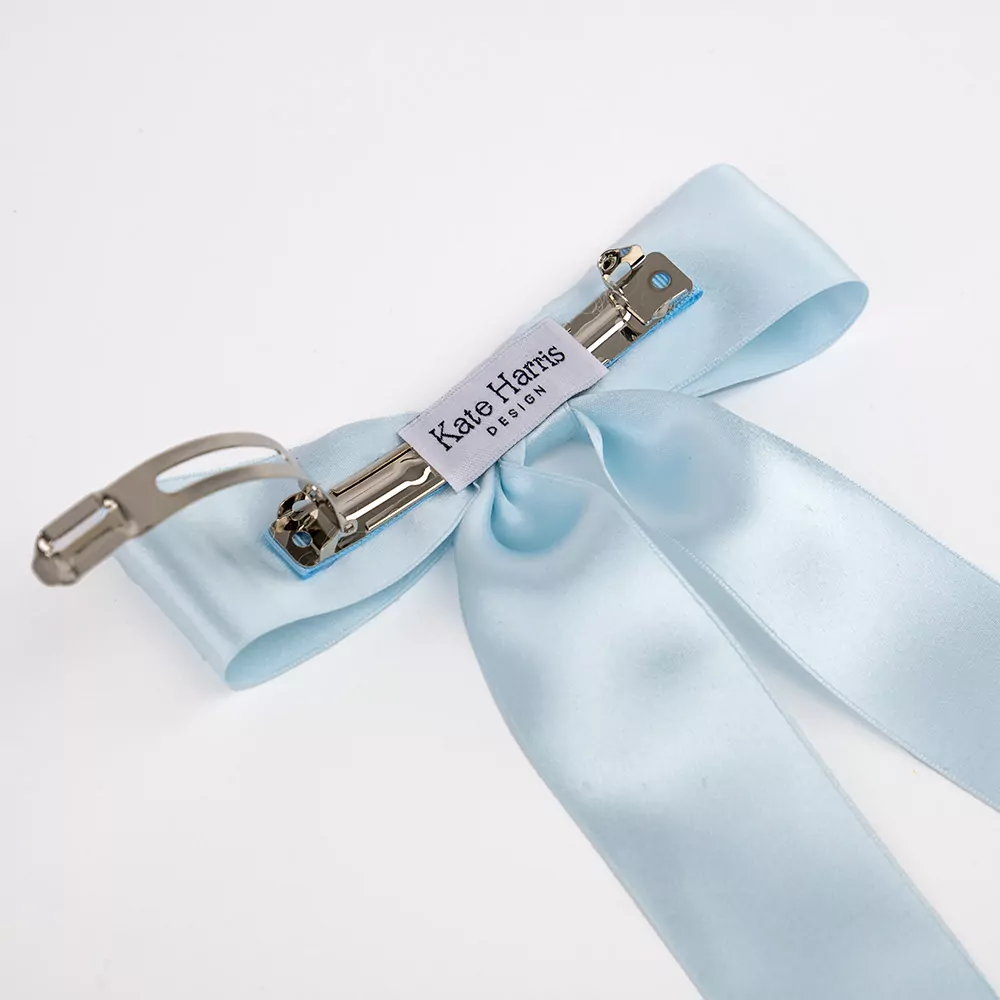 Powder Blue Silk Ribbon Bow Long | Kate Harris Design
