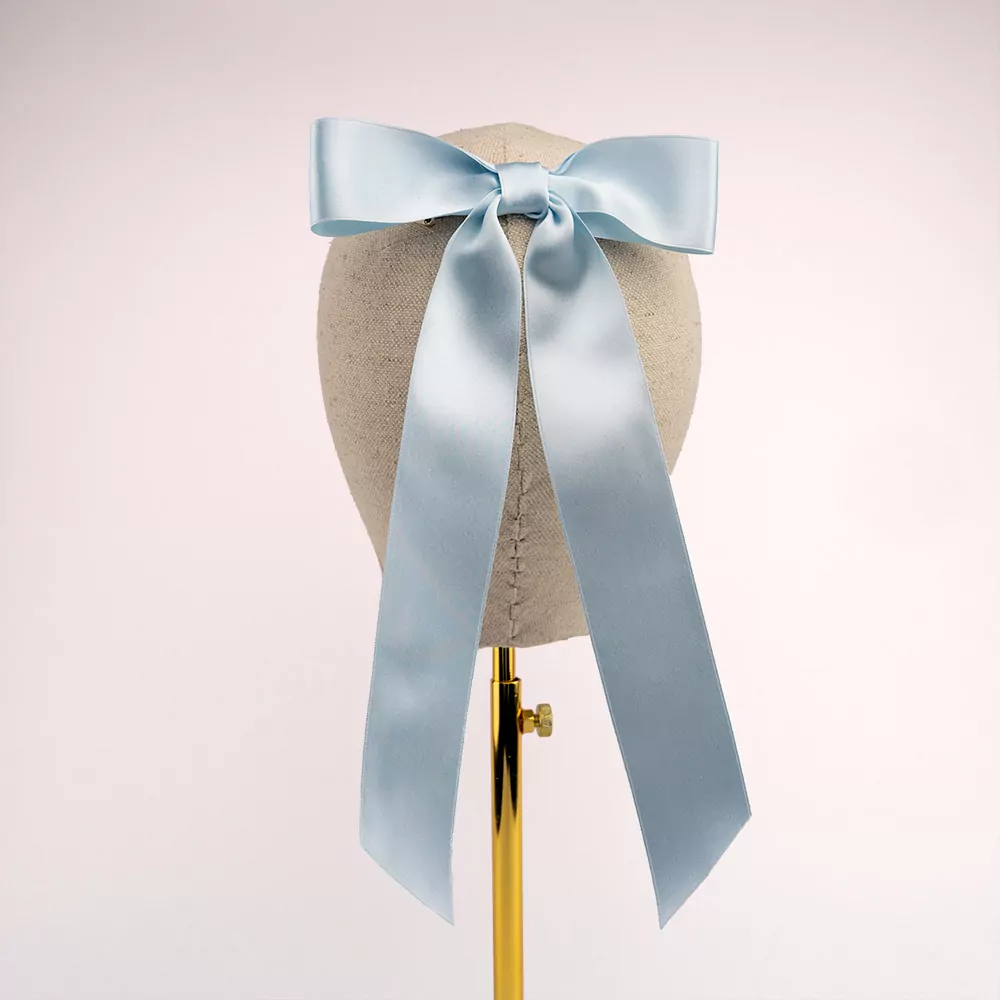 Powder Blue Silk Ribbon Bow Long | Kate Harris Design