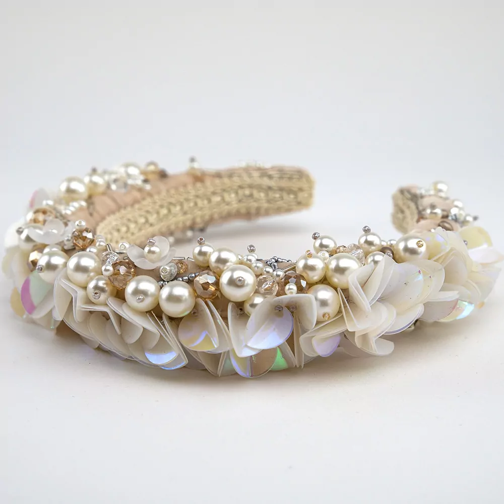 Rose Gold and Pearl Silk Velvet Hairband | Kate Harris Design
