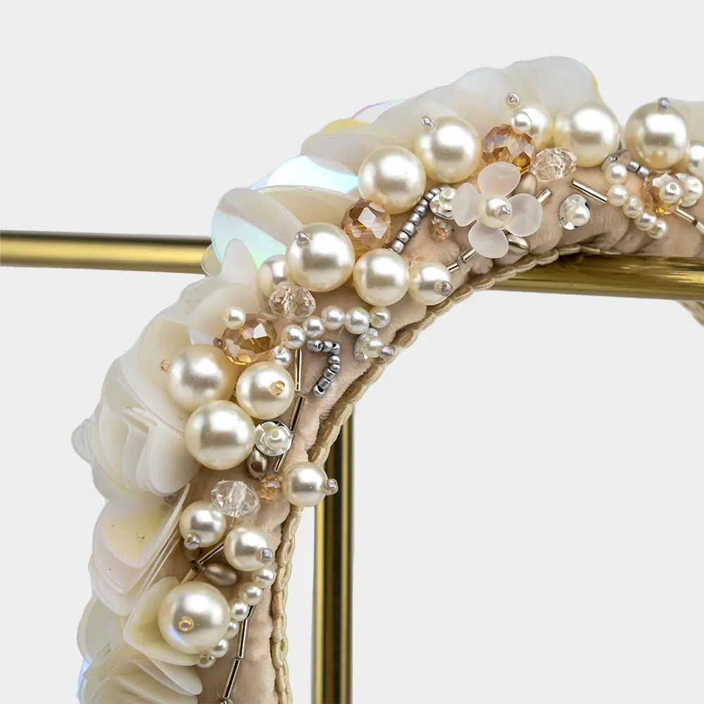 Rose Gold and Pearl Silk Velvet Hairband | Kate Harris Design