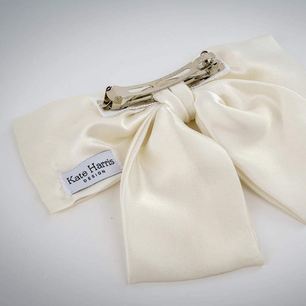 White Silk Double Loop Barrette Bow | Kate Harris Design