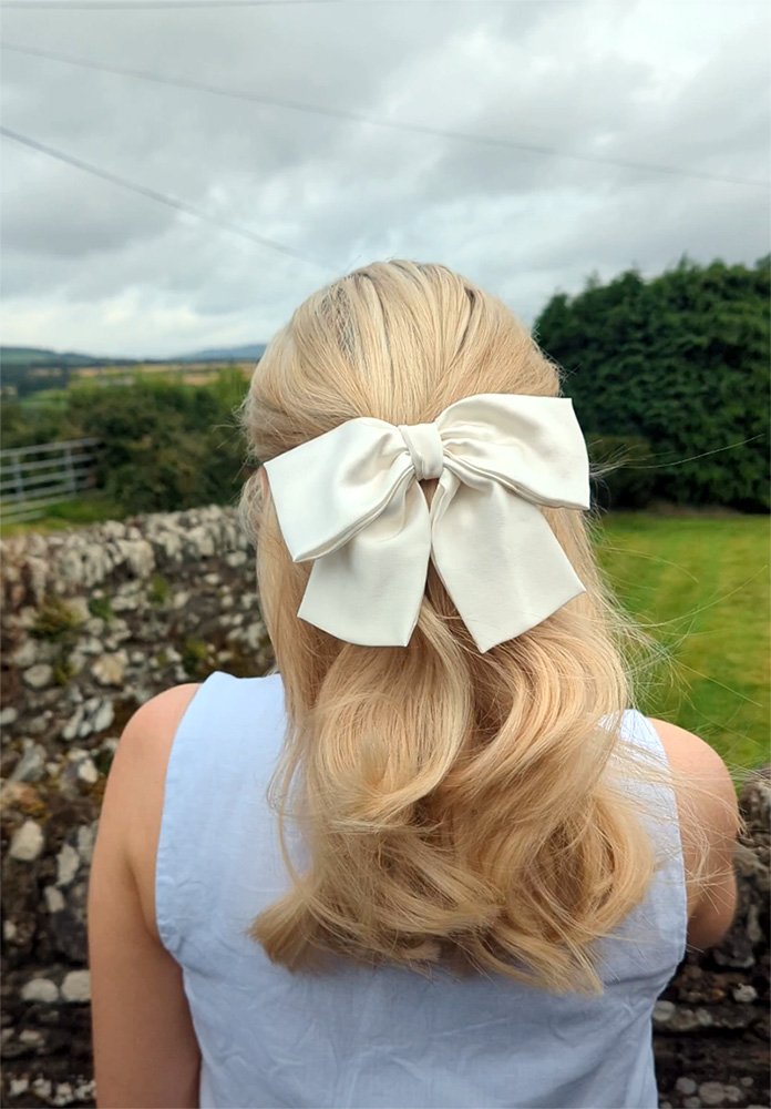 White Silk Double Loop Barrette Bow | Kate Harris Design