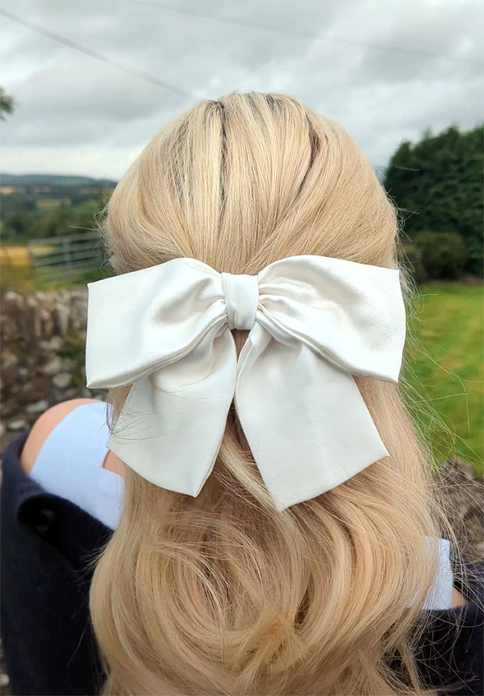White Silk Double Loop Barrette Bow | Kate Harris Design
