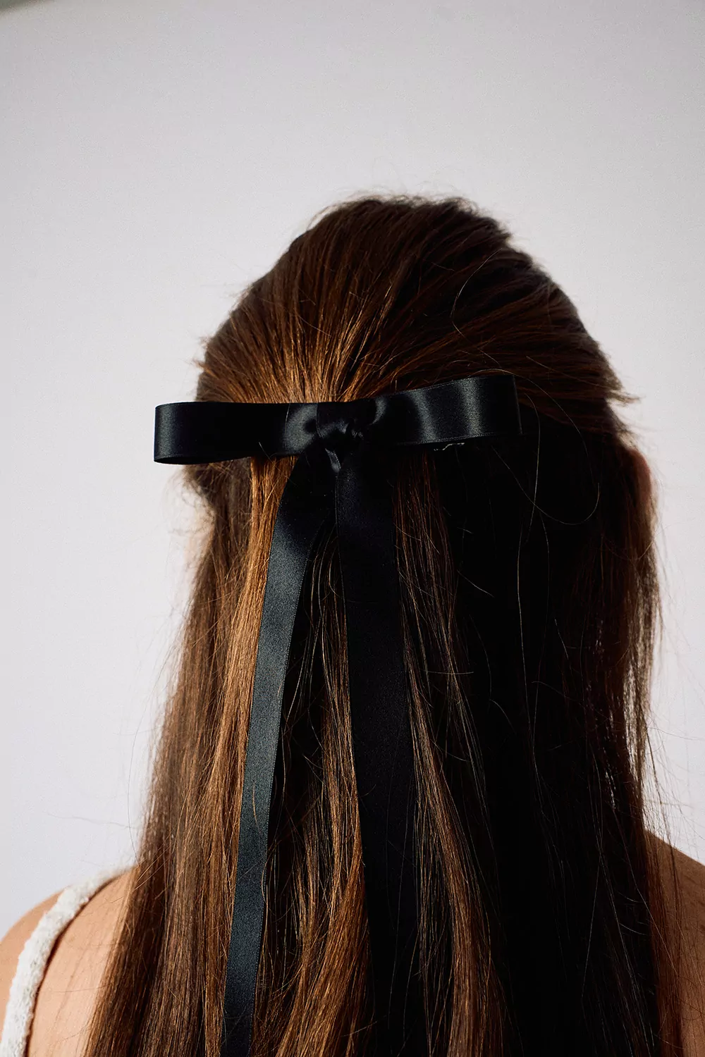Skinny Long Silk Black Ribbon Bow - Image 2