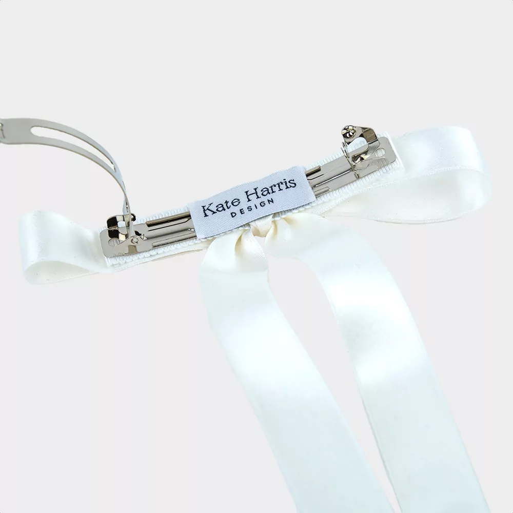 Skinny Long Silk White Ribbon Bow | Kate Harris Design
