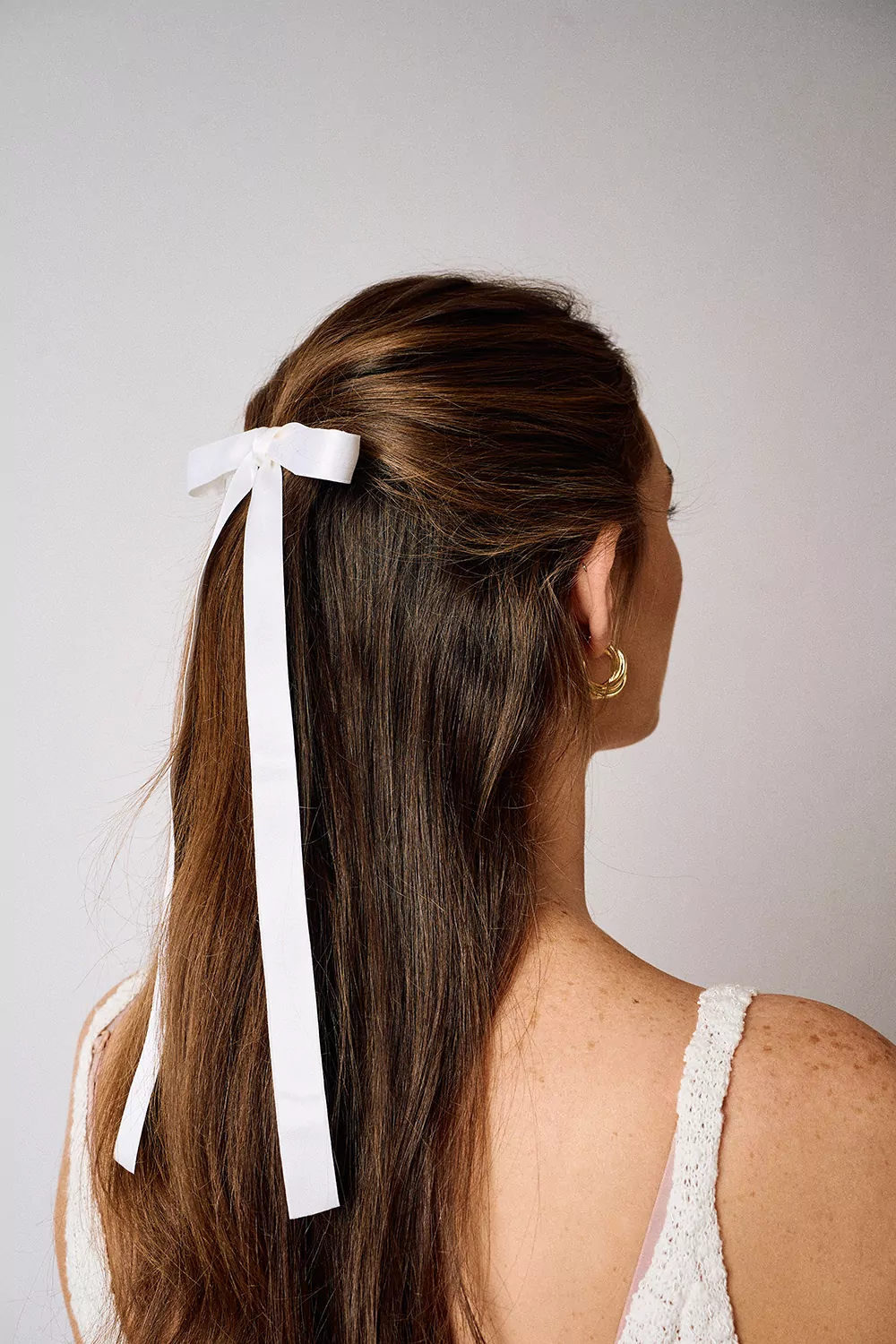 Skinny Long Silk White Ribbon Bow | Kate Harris Design