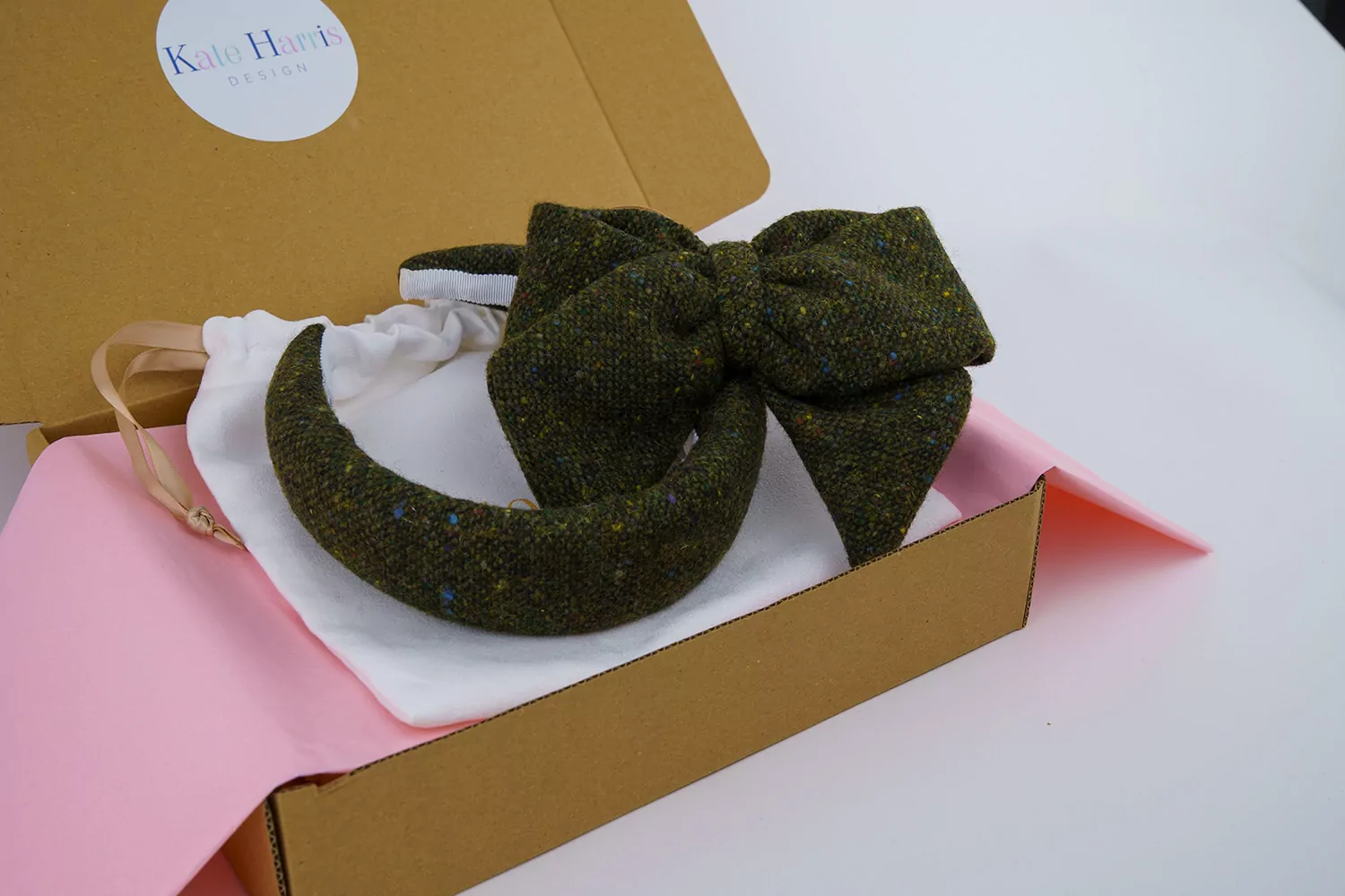 Wide Green Fleck Hairband & Green Fleck Sailor Bow | Kate Harris Design