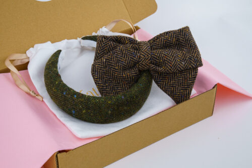 Wide Green Fleck Hairband & Herringbone Sailor Bow | Kate Harris Design