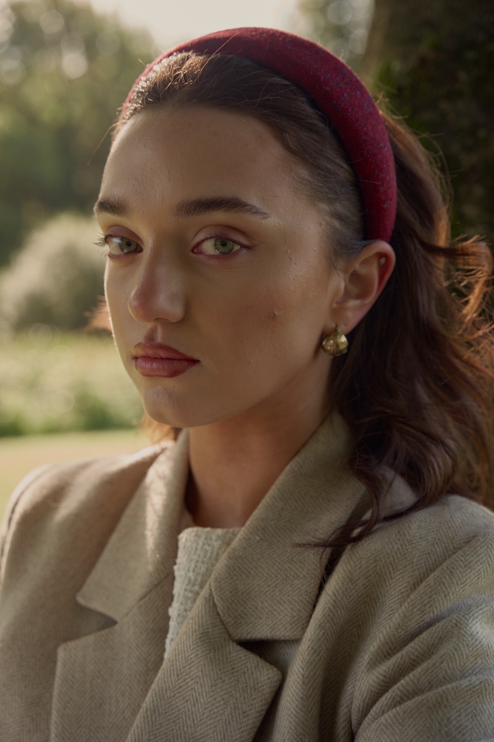 'The Red Fleck' Wide Padded Donegal Tweed Hairband - Image 3